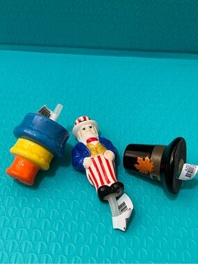 Nora Fleming 3 Minis  Uncle Sam. Pilgrim Hat. Birthday Cake. New All Retired